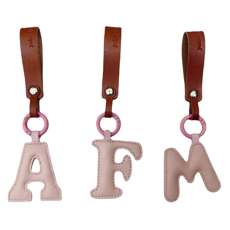 A To Z PU Leather Initial Letter Keychain For Women Candy Color Simple Fashion Bag Phone Pendant Car Key Ring Jewelry Gifts