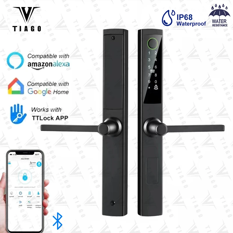 TIAGO K5 Waterproof Bluetooth TT LOCK Remote Unlock Fingerprint Magnetic Card Password Key Outdoor Smart Door Lock