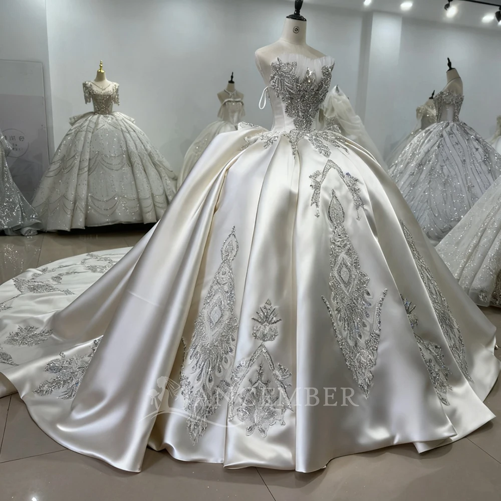 민소매 공주 웨딩 드레스 새틴 볼 가운 신부 드레스 맞춤 제작 웨딩 드레스