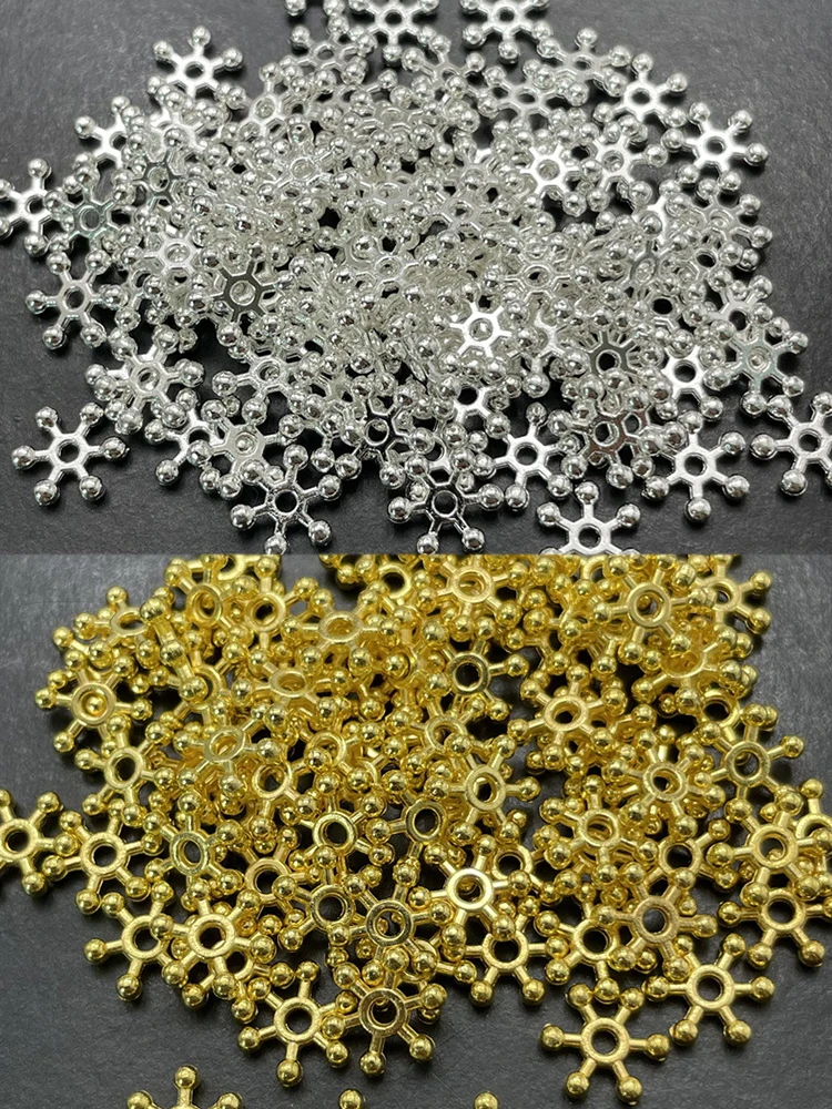 Koraliki dystansowe metalowe w kolorze złotym, płatki śniegu, 8 mm 10 mm, akcesoria do rękodzieła, biżuterii DIY dla kobiet. — zdjęcie 2
