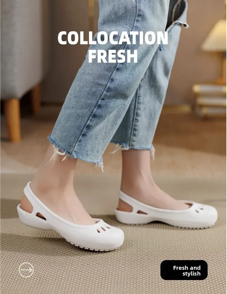 Sommerliche Leichte Rutschfeste Lochschuhe Damen Flache Sandalen Krankenschwester-Schuhe Lässige Jelly-Strandschuhe Wasserdichte Damen-Flip-Flops – Detail 6