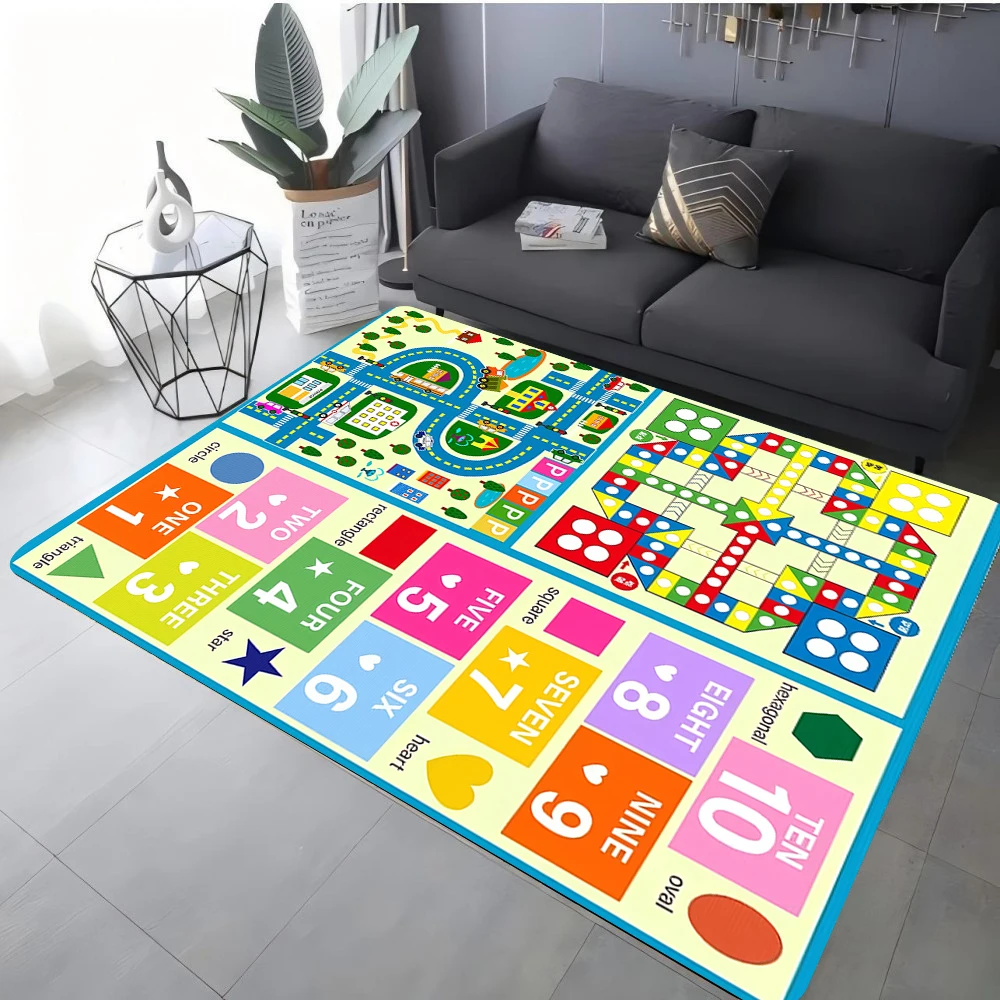 Colorful City Street Map Print Carpet Play Mat Living Room Bedroom Nursery Playroom Soft Non Slip Floor Rug Washable Gift