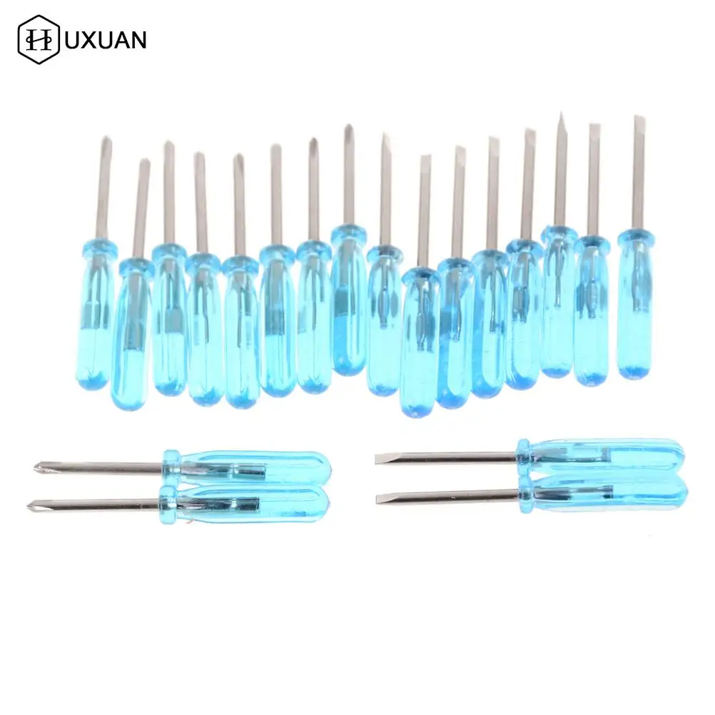 

10pcs/lot Mini Screwdrivers 2mm Tip Plastic Handle Stubby Mini Pocket Cross Flathead Screwdriver Tool