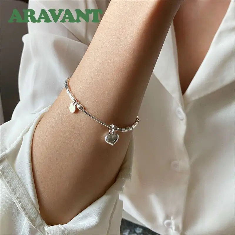 ARAVANT 925 Silver Square Heart Bracelets Chains For Women Girls Fashion Jewelry