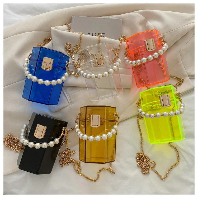 Clear Small Acrylic Box Party Clutch Bag Luxury Women Purses and Handbags Wedding Evening Bag Designer Ladies Chain Shoulder Bag