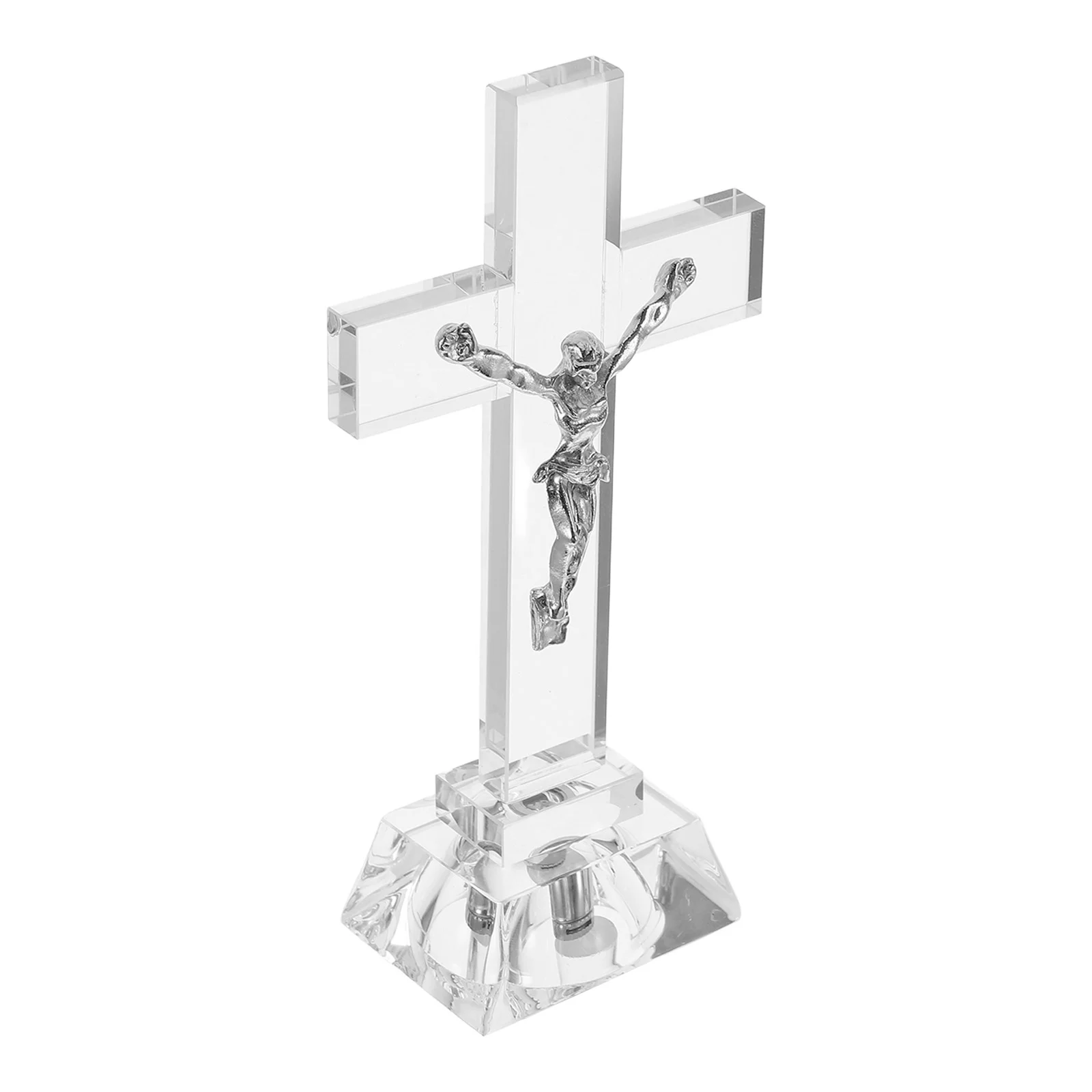 

Catholic Cross Crystal Decorative Lamp Ornament Church Adornment Wooden Figurine Office