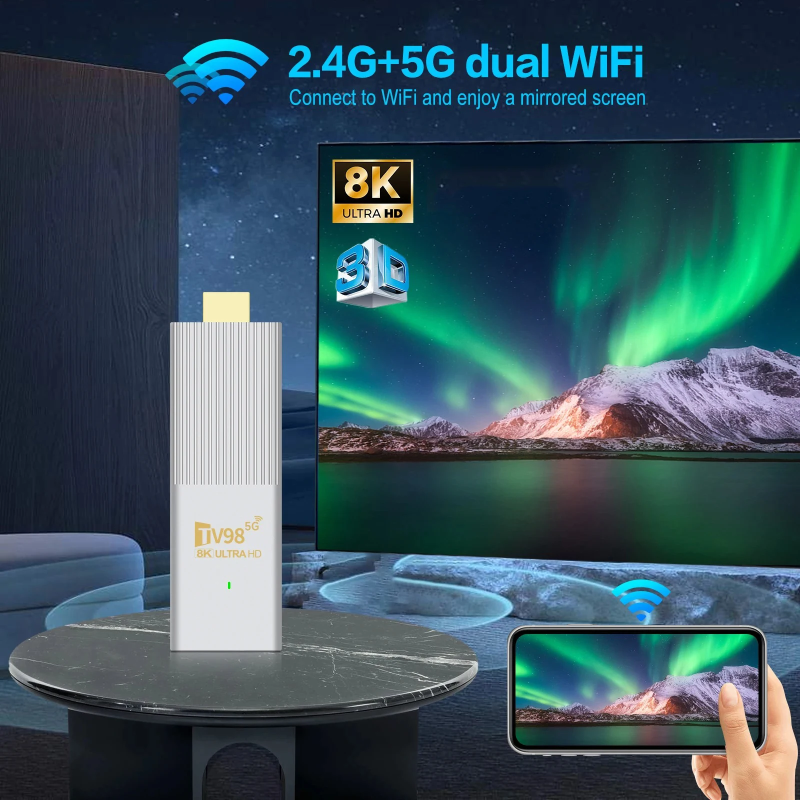 8K Android 14 Top Box TV Stick Allwinner H313 Quad Core BT5.0 Dualband WIFI Set-Top Box mit Smart Voice Control Fernbedienung