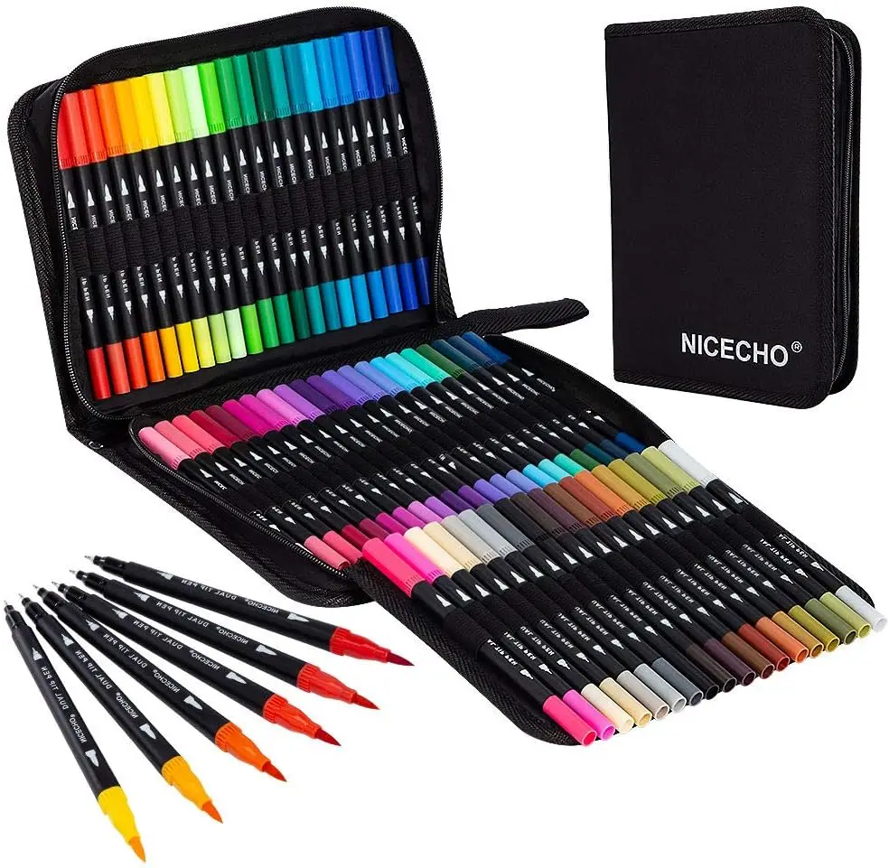 

60 Dual Brush Pens for Adult Coloring Books, Fine & Brush Tip Markers for Drawing and Journaling