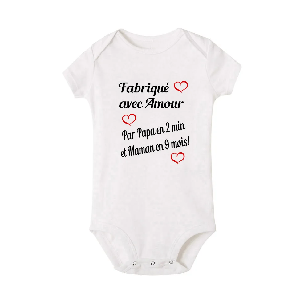 Made with Love Dad In 2 Min and Mom In 9 Months Baby Bodysuit Funny Newborn Toddler Jumpsuit Summer Clothes Infant Shower Gifts