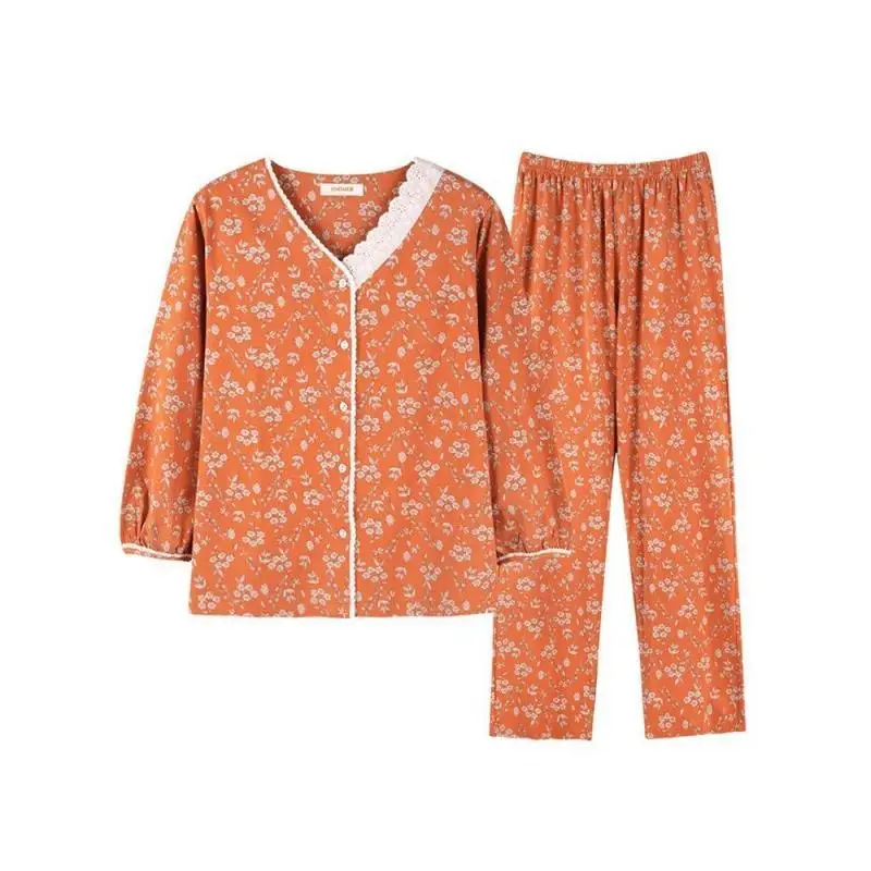 

New Hot Women s Pajamas Set Long Sleeve Light Thin Spring Autumn Summer Casual Plus Size Middle Aged Mom Homewear Loungewear