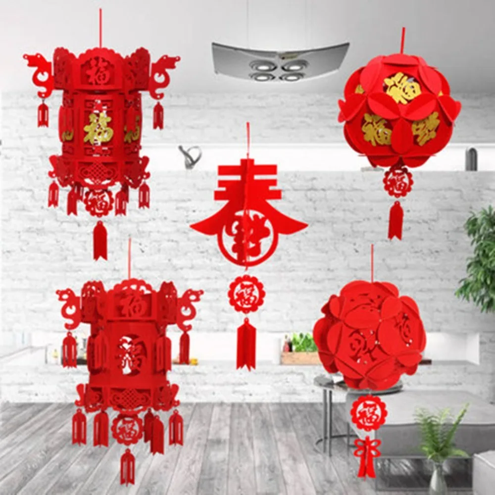 Chinese New Year Lantern DIY FU Character Red Lantern Hanging Ornaments for Lunar New Year Spring Festival Decor