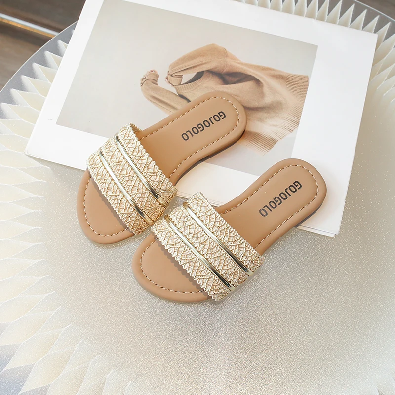 2025年新作 女の子用サマースリッパ プリンセス風 可愛い キッズ スライドサンダル ビーチサンダル 編み込み 子供用 アウトドア スリッパ 滑り止め ソフトシューズ