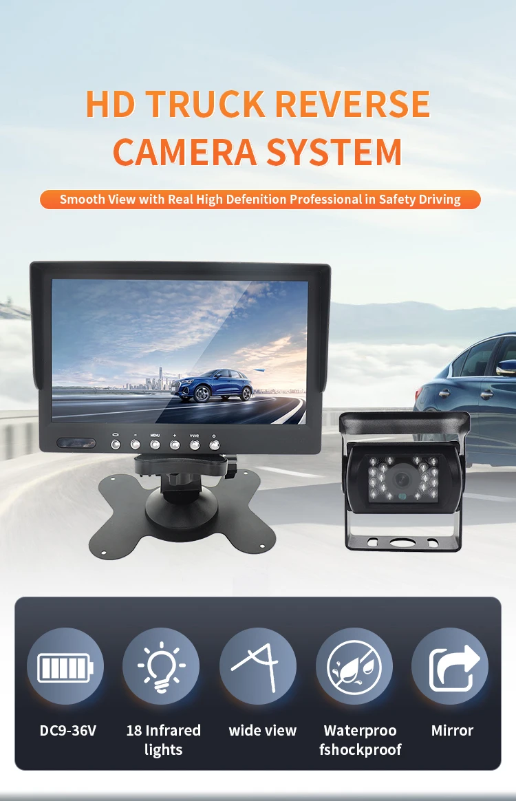 YWX+1 CAM 7 Inch 4pin Car TFT LCD Monitor With18 Infrared LED Night Vision Car Truck Backup Camera System
