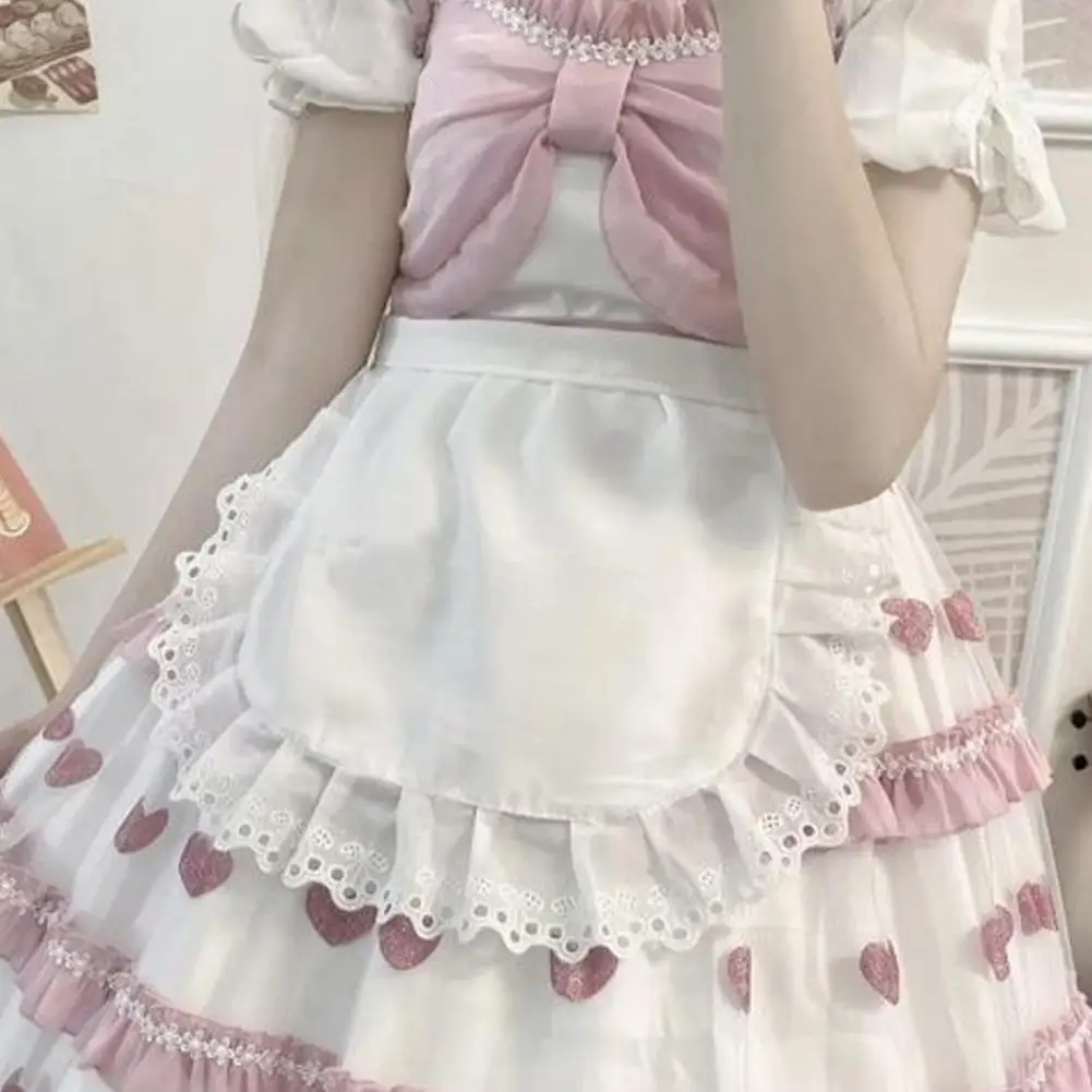 Grembiule da cameriera con volant Grembiule cosplay da cameriera con volant per ragazze Accessorio per costume da cucina bianco Mezzo grembiule per eventi di feste a tema