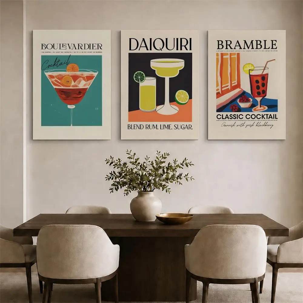 Retro Cocktail Aesthetic Framed Wall Painting Ready to Hang Canvas Art Poster for Living Room Bedroom Home Decor Decals