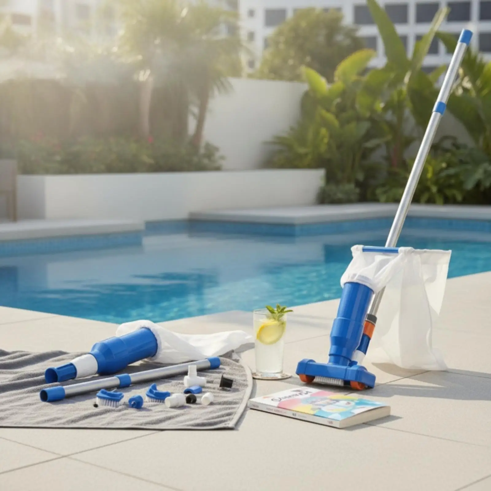 Jet Suction Cleaner with Mesh Simple to Assemble to Assemble Pool Vacuum with Telescopic Pole Portable Pool Vacuum Cleaner for