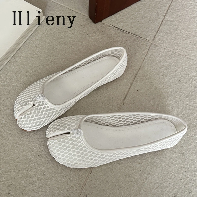 Hlieny Fashion Hollow Out Mesh Split Toe Women Tabi Ballet Flats Summer Comfortable Walking Lazy Loafers Casual Girls Dance Shoe