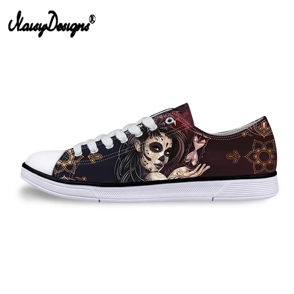 

Noisydesigns All Season Breathable Canvas Shoes Calavera Sugar Skull Print Low Top Shoes for Women Casual Vulcanized Flats Shoes