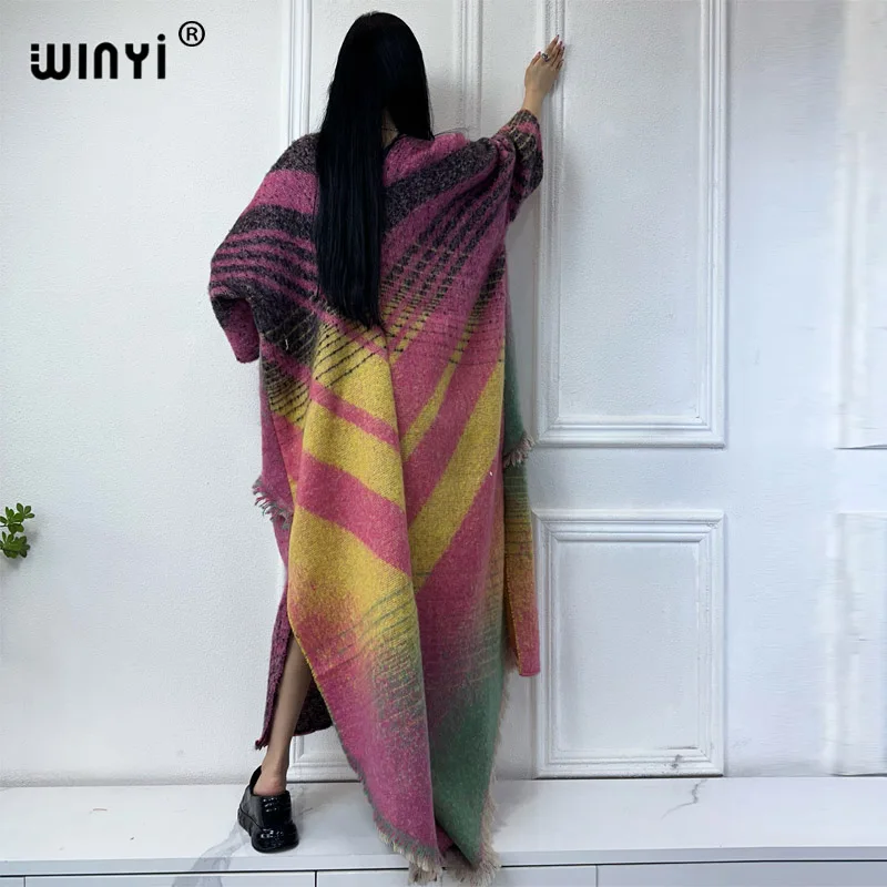 WINYI Africa nieregularny sweter nadruk zimowy kardigan kobieta kimono imprezowa sukienka grube ciepłe damskie abaya zimowe stroje dla kobiet coa