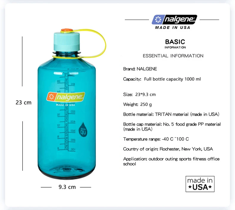 Nalgene 1L Trinkflasche mit schmalem Hals aus Tritan, auslaufsicher, leicht, robust, Sportflasche für Wandern, Camping, Outdoor, Reisen, Fitness – Detail 3