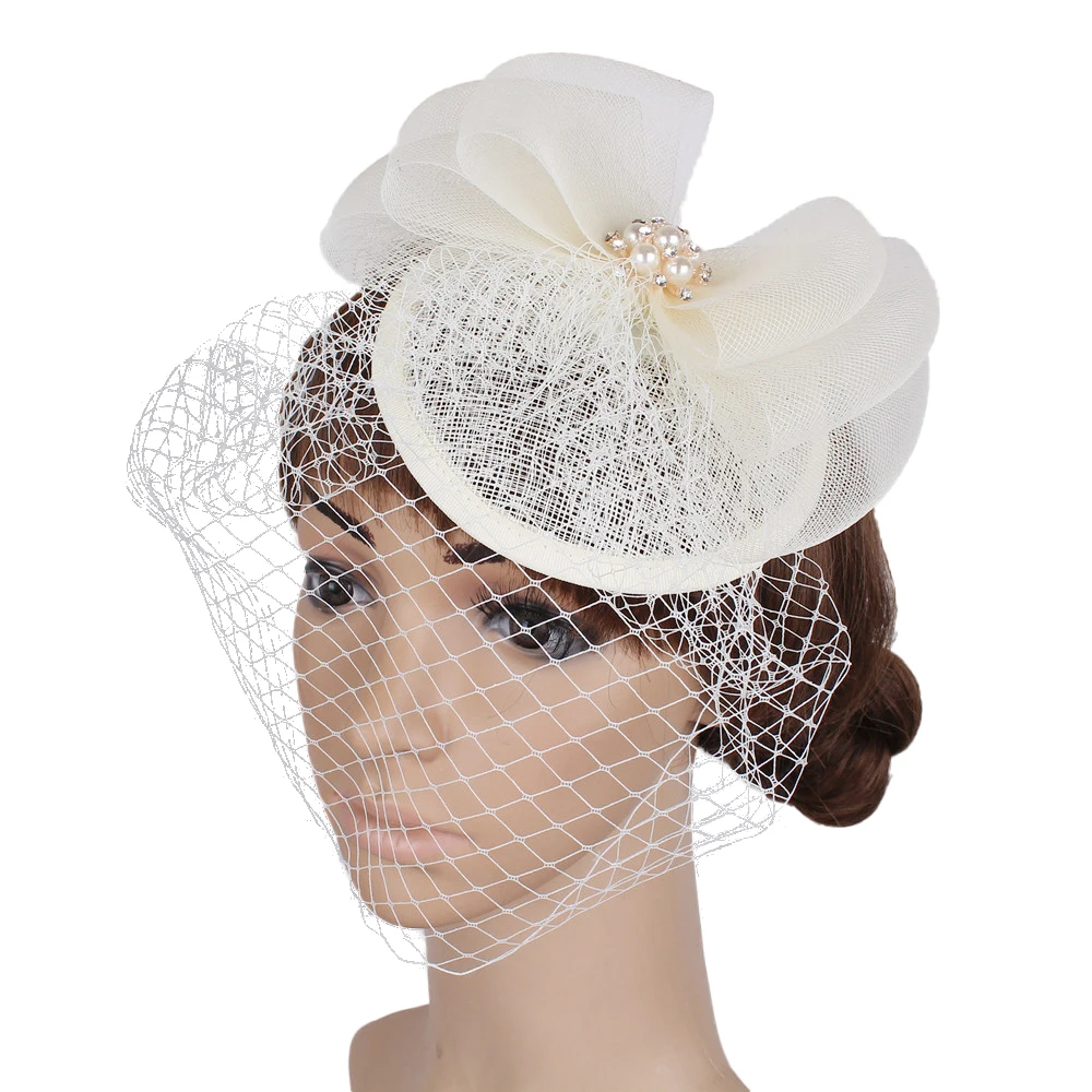 

Bride Wedding Sinamay Fascinator Net Hat Elegant Women Chic Fascinator Headwear For Ladies Church Race Hair Accessories Hairpin