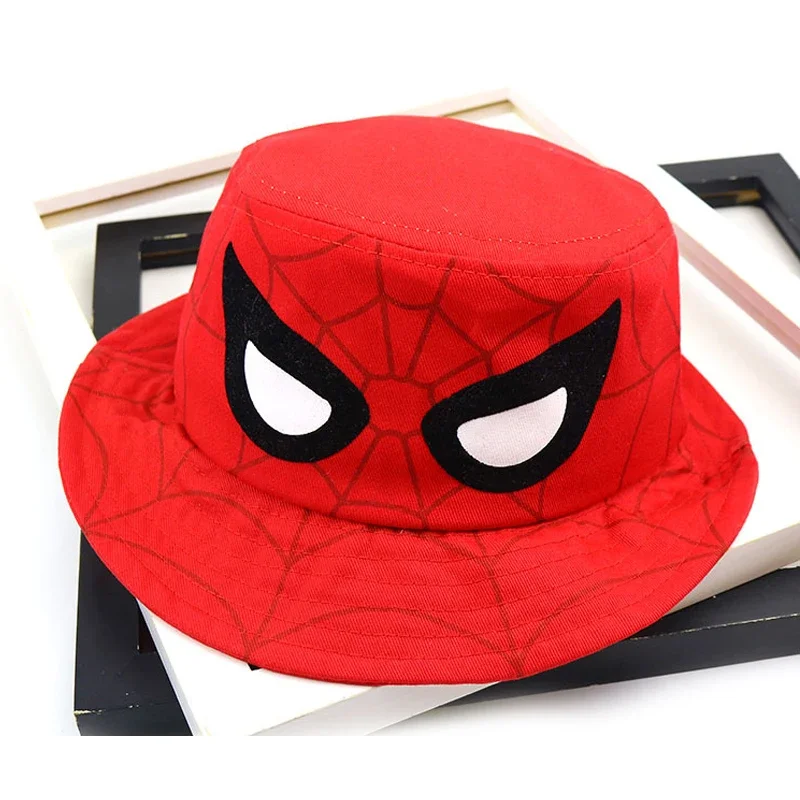 Disney Cartoon Spiderman Bucket Hat For Boy Girl Autumn Baby Fisherman Hat Red Blue Kids Panama Children Cotton Sun Cap 3-8Y