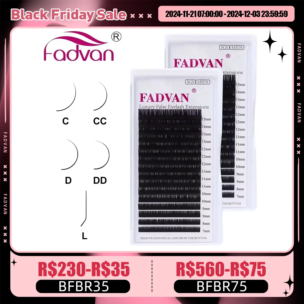 Fadvan Classic 16 Lines Faux Mink Natural Eyelash Extension C/CC/D/DD Curl Individual Makeup Lashes Extension Supplies