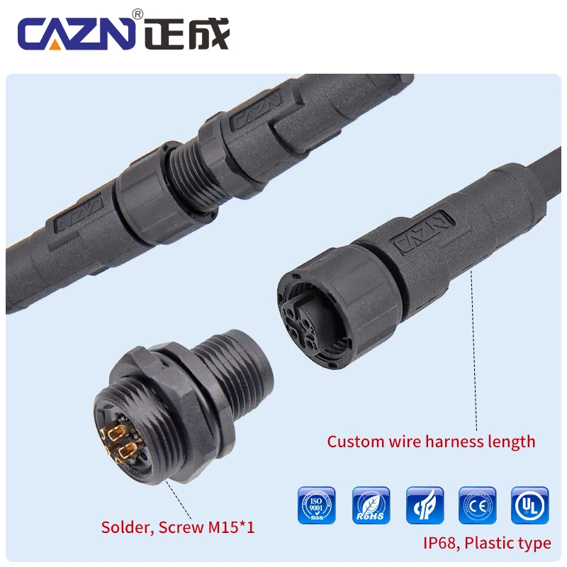 IP67 M12 Plastic Overmolded Plug 1/2/5m PVC PUR Wire Un-shield Type Cable Straight&Angled Circular Connectors