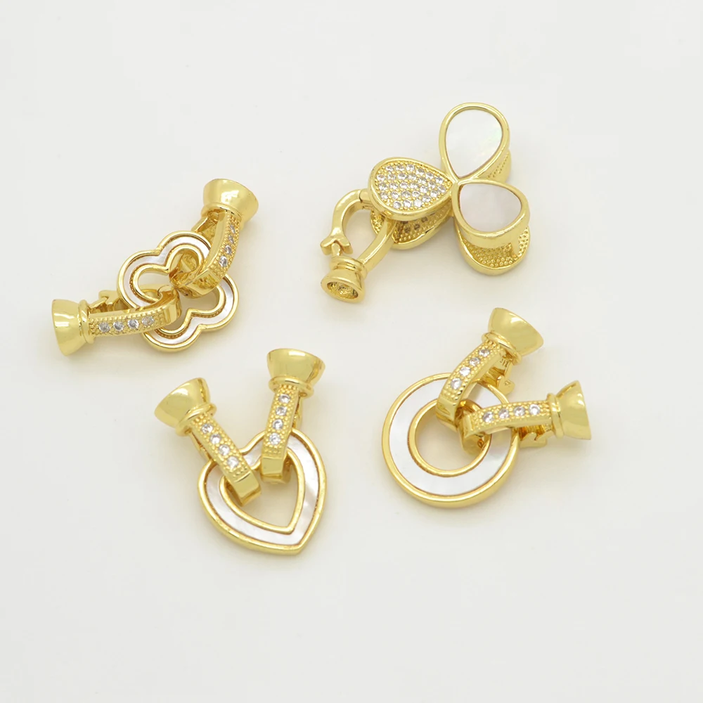 Micro Inlay Zircon Opal Connector Universal Buckle for Diy Bracelet Necklace Making Round Heart Flower Jewelry Accessories 2 PCS