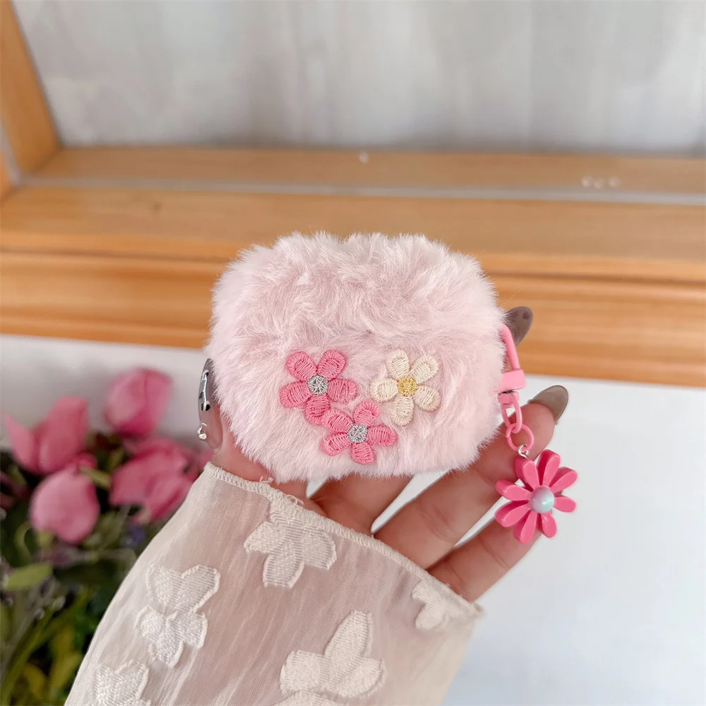 

Fluffy plush cute flower headphone case Fundas for Airpods 4 3 2 Pro 2 Korean INS eraphone case with charm cute protective cover