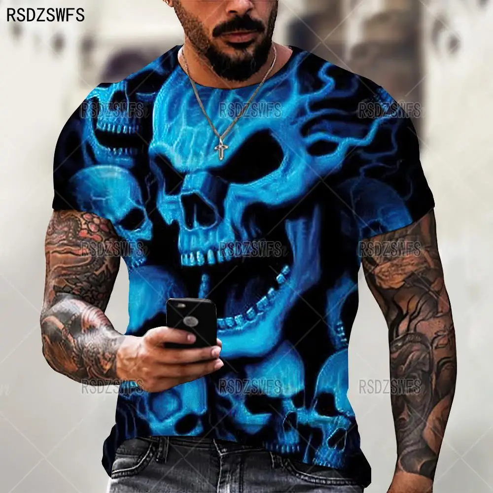 Summer Horror Skull 3D Print T Shirt For Men Casual Oversized Short Sleeve Clothes Streetwear Hip Hop Tops Tees Men Clothing 4XL