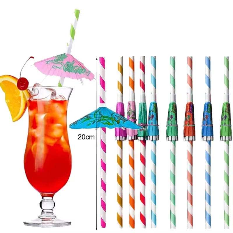 10-40pcs Hawaiian Party Umbrella Straws 7.87inch Various Colors Cocktail Juice Drink Paper Straws Birthday Summer Pool Party