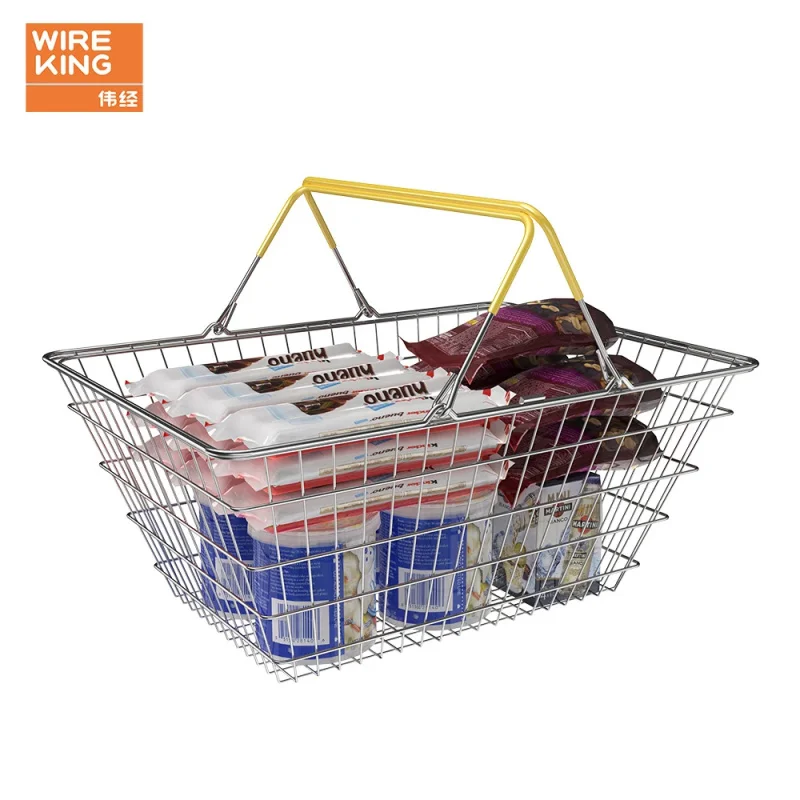 custom.Custom Supermarket Shopping Basket Retail Grocery Store Metal Wire Shopping Basket With Handles
