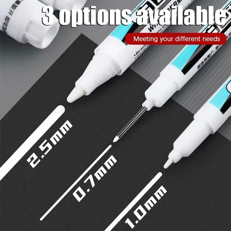 White Ink Long Head Markers Bathroom Woodworking Decoration Multi-purpose Deep Hole Marker Pens 0.7mm 1mm 2.5mm