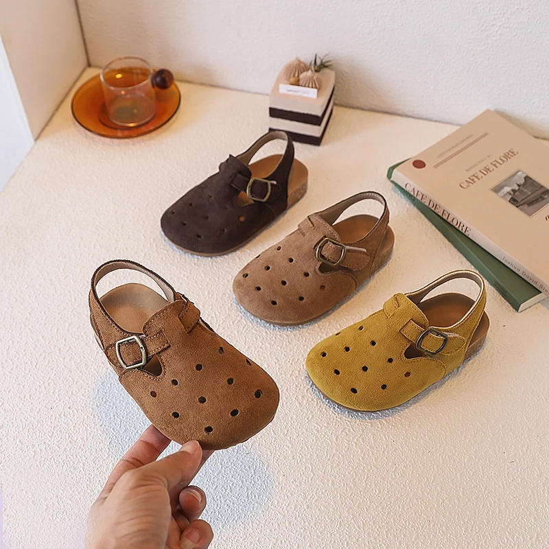 

Children Half Slippers Soft Sole Kids Summer Beach Shoes Boys Girls Hollow Toes Capped Slippers All Match Breathable 2025 New