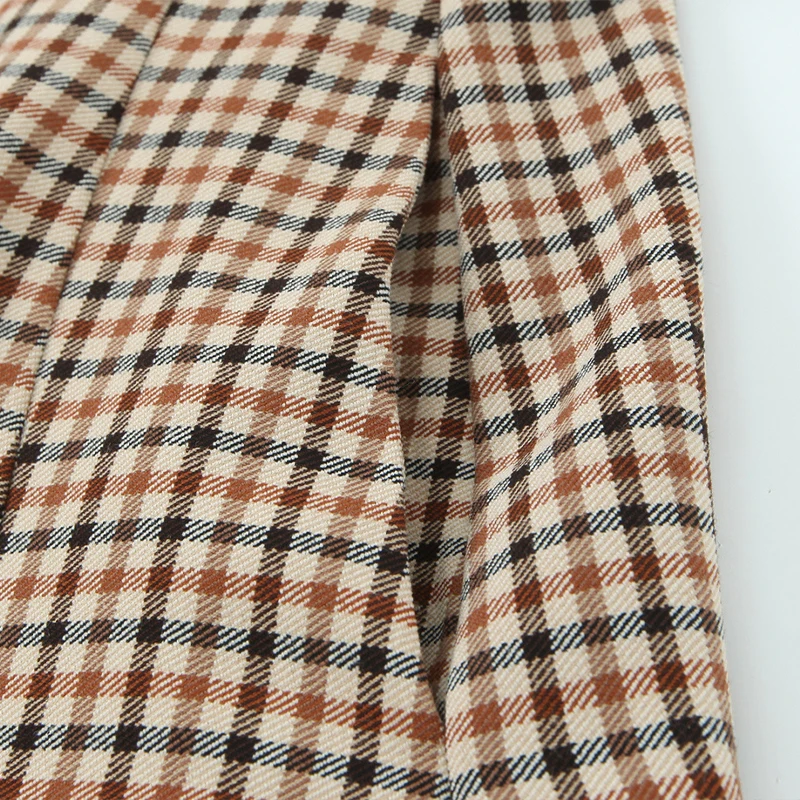 Willshela moda feminina xadrez zíper frontal calças retas vintage cintura alta comprimento total feminino chique senhora calças