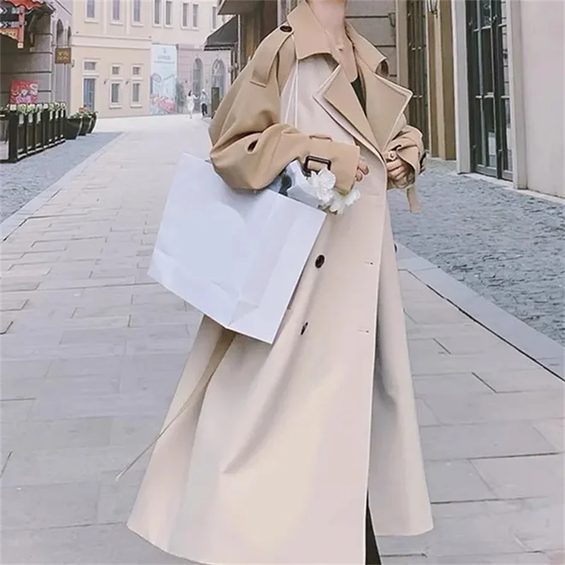 high-quality Stitching Windbreaker Women 2023 New Spring And Autumn Sashes Jacket Women Korean Temperament Lining Coat Women 765
