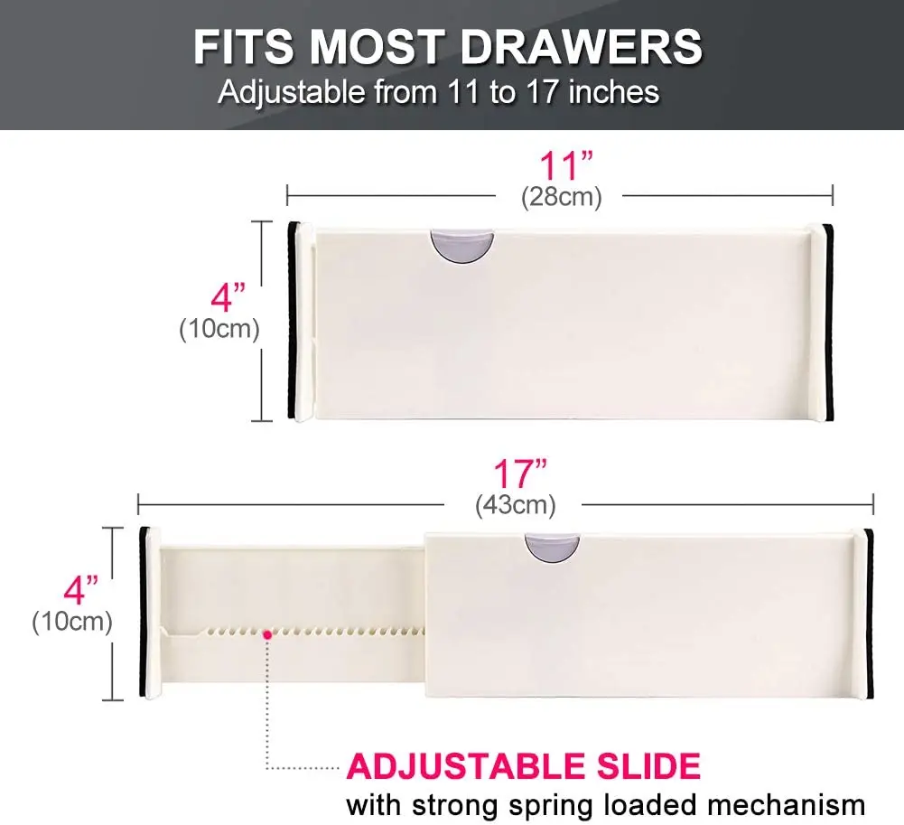 Divisor de gaveta em t, divisores ajustáveis de organização doméstica, suporte de partição de plástico branco, divisores de gaveta retráteis criativos