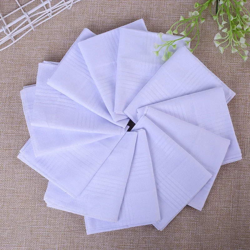 5pcs Mens White Handkerchiefs 100% Cotton Square Super Soft Washable Hanky Chest Towel Pocket Square 40x40cm