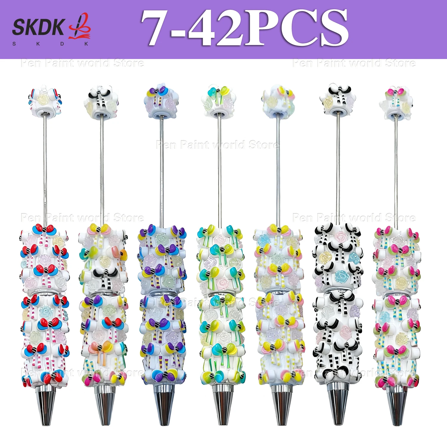 

7-42Pcs DIY Rose Bow Bead Pen — Bead Pen for wedding favors, bridal showers, teacher gifts, and party bags