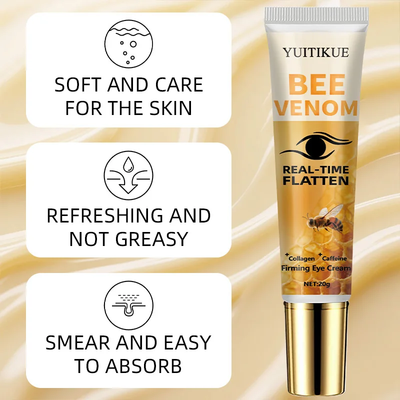 YUITIKUE Bijengif Oogcrème met collageen en cafeïne - Real-time platte, 3-in-1 verstevigende, gladde fijne lijntjes en verlicht de ogen