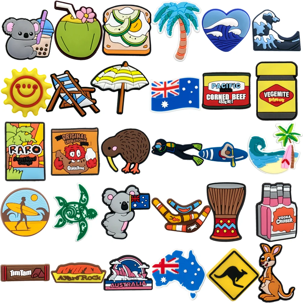 1-30PCS Australian Style Shoe Charms for Women Koala Kangaroo Shoe Accessory Decorations for Men's Sandals, Clog Buckle Gifts