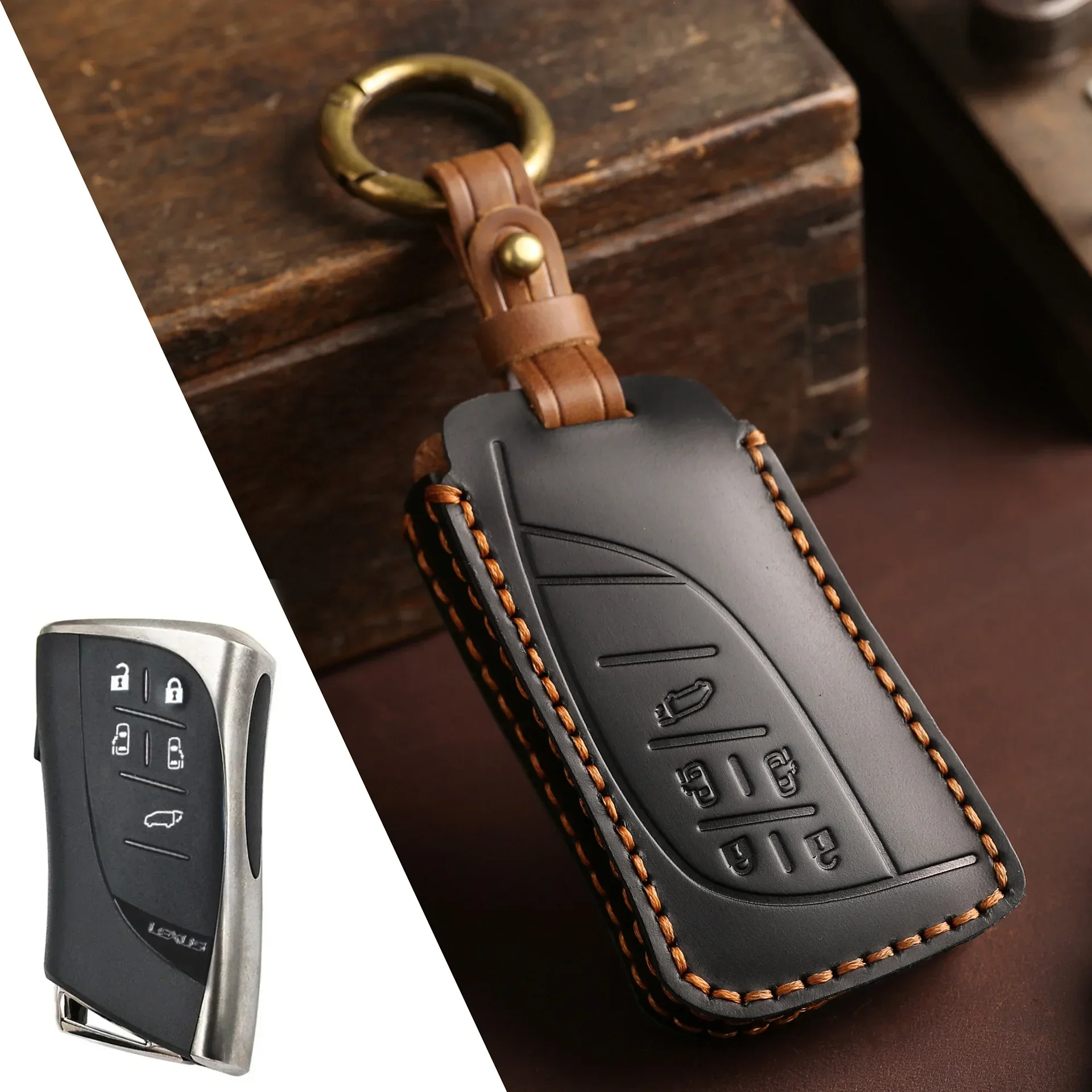 Leather Protector Case Bag Set for Lexus LM350h LM500 Keyless Go Remote Car Fob Key Cover  Holder Shell Keychain Accessories