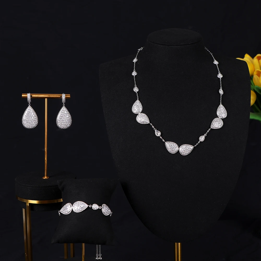 

Luxury Women's J Geometric Cubic Zirconia Bridal Wedding Jewelry Necklace Bracelet Earrings Ring Jewelry Set S664