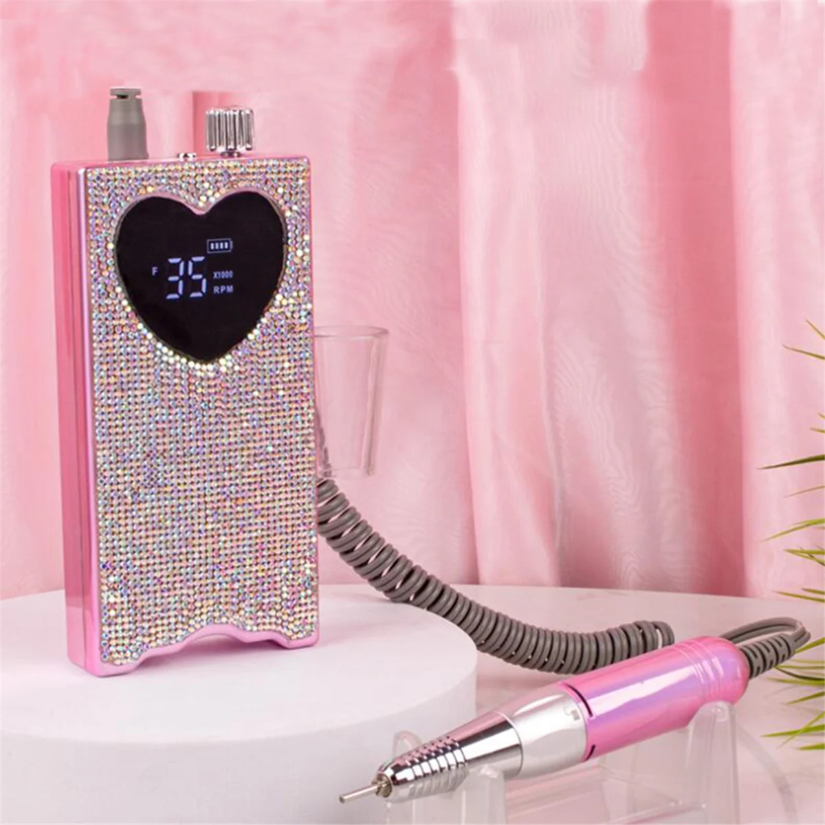 Hot sale Electric Nail Drill with Rhinestone Rechargeable Nail File 35000 RPM Heart Shape Wireless Pedicure Grinder EU PLUG