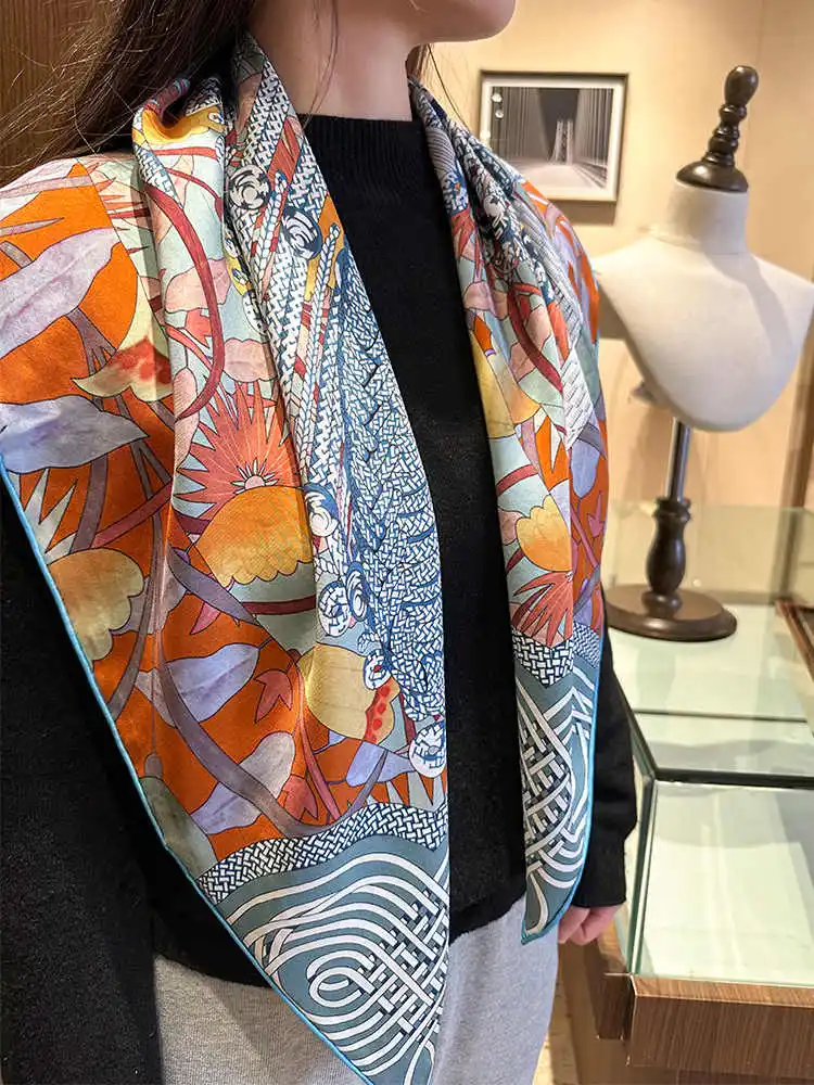 Silk Twill Scarf 90cm Spring Square Shawls Hand Rollerd Bandanas Bag Accessories Head Hair Bag Belt Decoration Valentine Day
