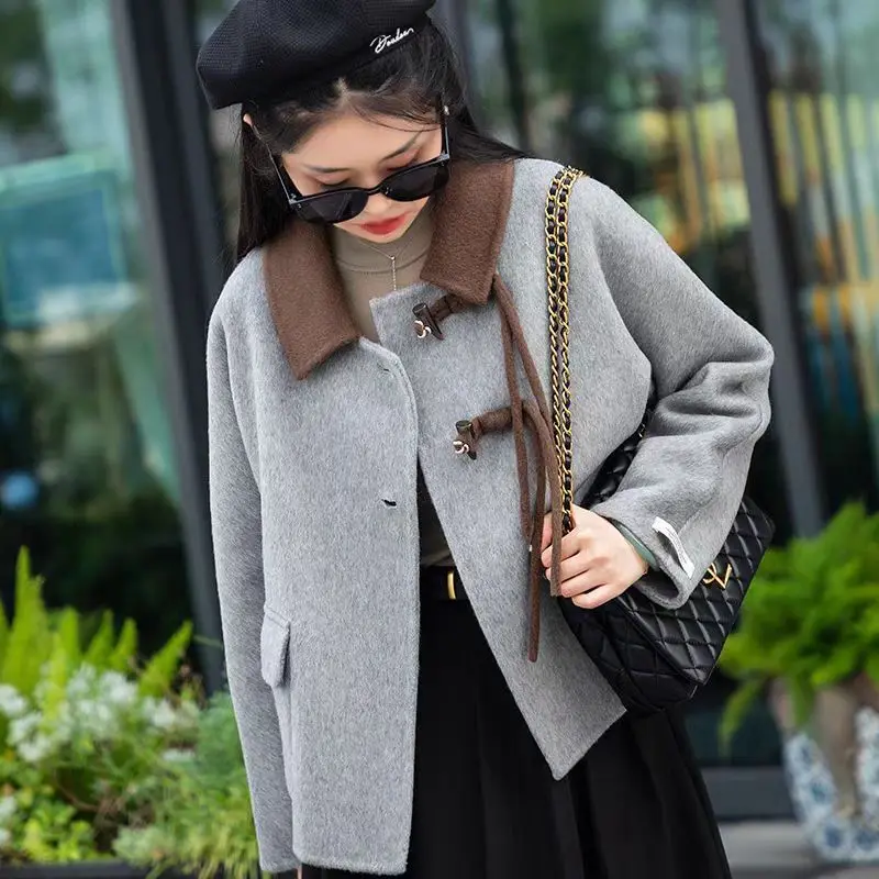 

Wool Coat Women New Autumn Winter Fashion Korean Turndown Collar Coats and Jackets Women Versatile Loose Thickening Women Coat