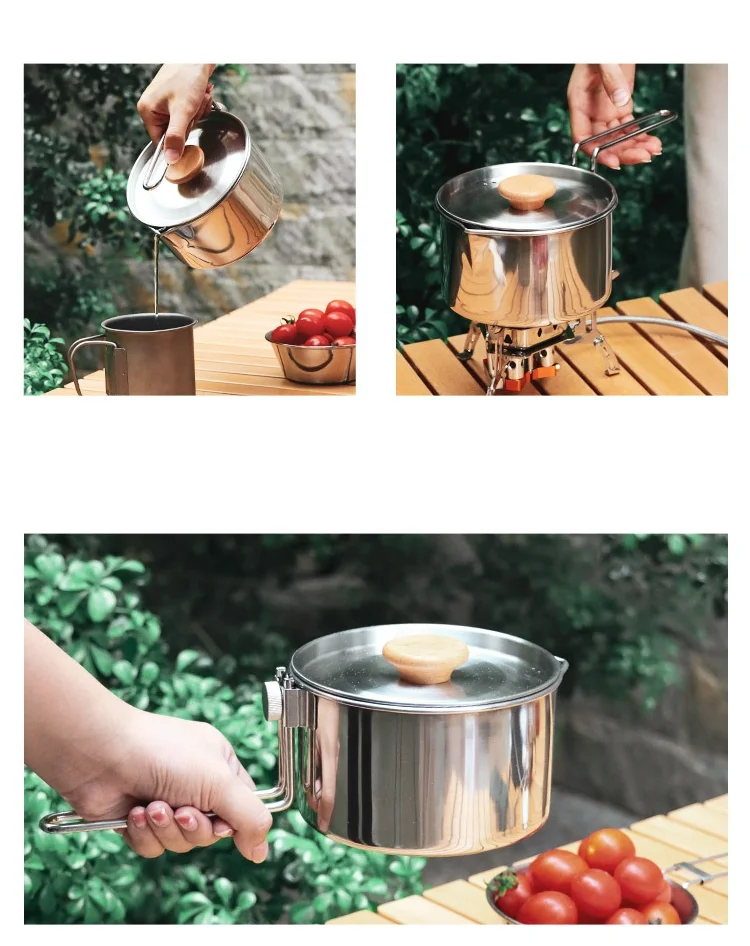 Outdoor set pot 304 stainless steel folding kettle stove removal camping portable picnic tableware