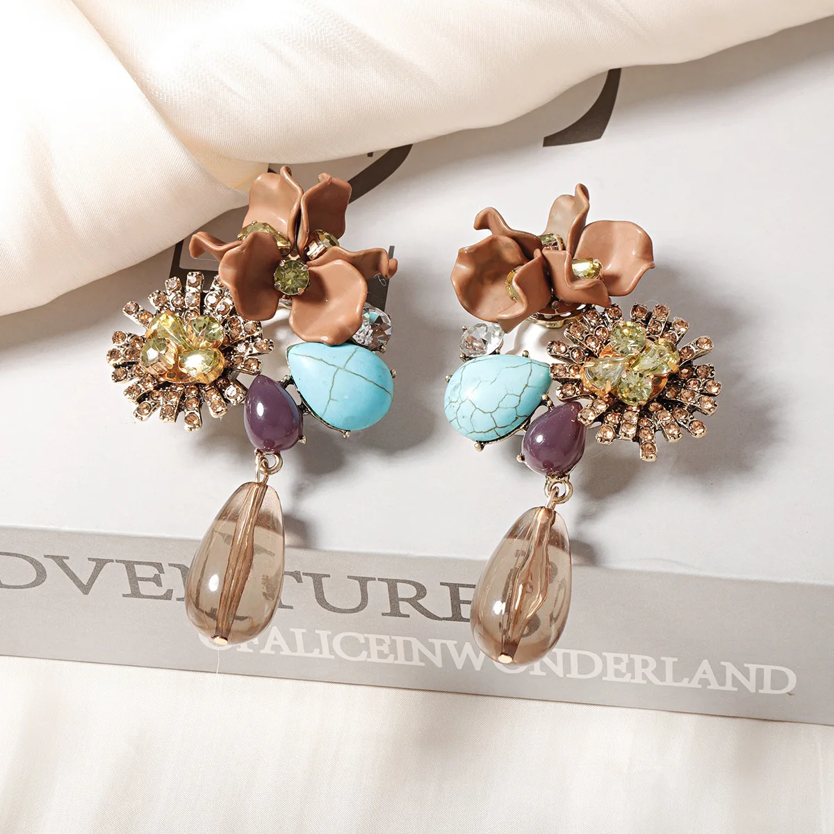 Zvoijio New Personalized Trendy Resin Flower Water Drop Long Earrings