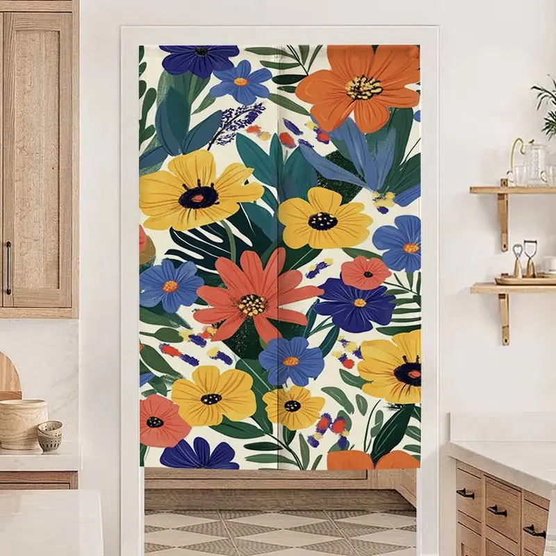 VIKAMA Soft Country Style Floral Japanese Half Door Curtain, Vintage Camellia Print Fabric, Privacy Divider Home Decor
